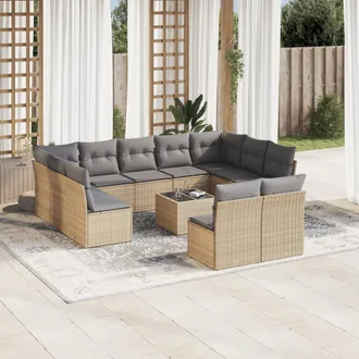 vidaXL Set De Sof&aacute;s De Jard&iacute;n 12 Pzas Y Cojines Rat&aacute;n Sint&eacute;tico Marr&oacute;n Vidaxl