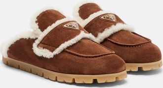 Prada Shearling-lined suede mules