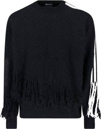 Yohji Yamamoto Black 3 Stripes Fringed Wool Sweater