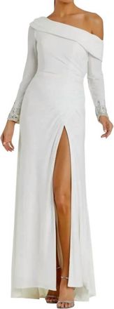 Mac Duggal Womens Off-Shoulder Jeweled Cuff Gown In White