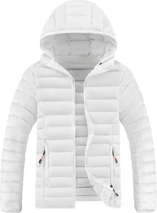 Generic Mens Lightweight Down Jacket Insulated Water-Resistant Warm Winter Puffer Thicken Puffy Windbreaker Hooded Jackets, White, 3XL