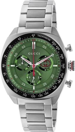 Gucci Ya 142318 - Interlocking 41mm roestvrijstalen kast- groene wijzerplaat- kleine secondewijzer- zwarte keramische lunette met tachymeter aanduiding- roe