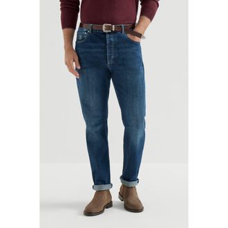 Brunello Cucinelli Comfort cotton denim leisure fit five-pocket trousers in Dark Denim at Nordstrom, Size 48