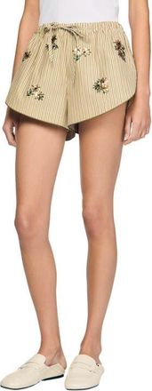 Sandro Floral embroidered striped shorts in Olive Green at Nordstrom, Size 40 Eu
