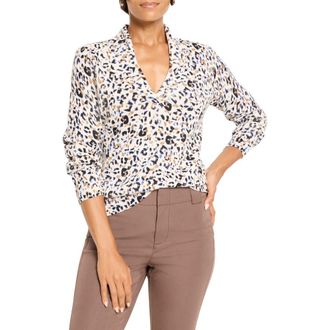 Nic+Zoe Cheetah Spot V-Neck Cotton Blend Sweater in Neutral Multi at Nordstrom Rack, Size Xx-Large