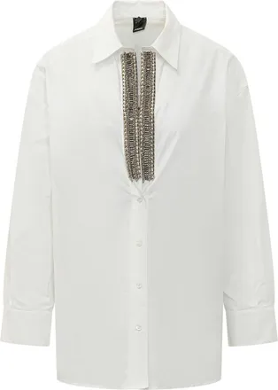 Pinko White Relaxed Embellished Shirt