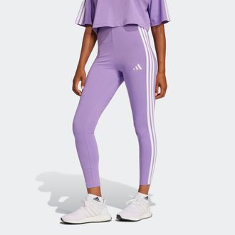 adidas Trainingstights ADIDAS SPORTSWEAR ESSENTIALS 3-STREIFEN COTTON, Damen, Gr. XXL, N-Gr, lila (violet fusion, wei&szlig;), Obermaterial: 90% Baumwolle, 10% Ela