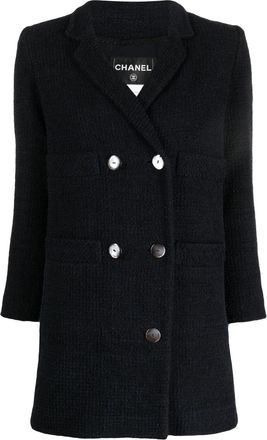 Chanel 2010 double-breasted bouclé jacket - women - Cotton/Acrylic/Polyamide/Silk - 34 - Blue