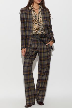 Etro Double-breasted Checked Blazer, Womens, Grey