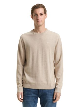 Tom Tailor Rundhalspullover TOM TAILOR, Herren, Gr. XXL, cashew beige melange, Strick, Obermaterial: 100% Baumwolle, meliert, regular fit h&uuml;ftbedeckend, Rundhals