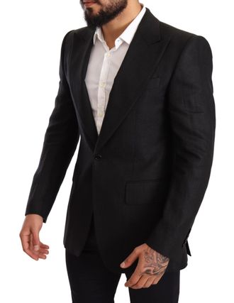 Dolce & Gabbana Mens Black Linen Slim Fit Coat Jacket Blazer Clothing