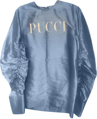 Emilio Pucci Blue Ruched Silk Top Size 38