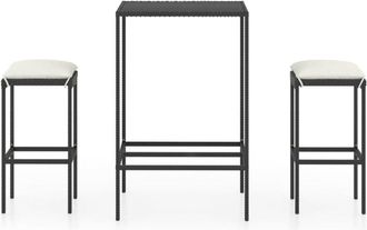 vidaXL Mesa Y Taburetes Altos Jard&iacute;n Y Cojines 3 Pzas Rat&aacute;n Pe Negro Vidaxl