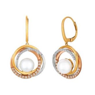 Le Vian Ladies Pearl Earrings set in 14K Tri Color Gold