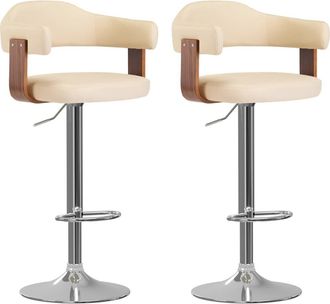 vidaXL Vidaxl - Taburetes De Cocina 2 Uds Cuero Sint&eacute;tico Madera Curvada Crema
