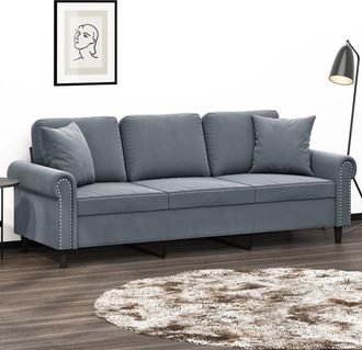 vidaXL Sof&aacute; De 3 Plazas Con Cojines Terciopelo Gris Oscuro 180 Cm Vidaxl