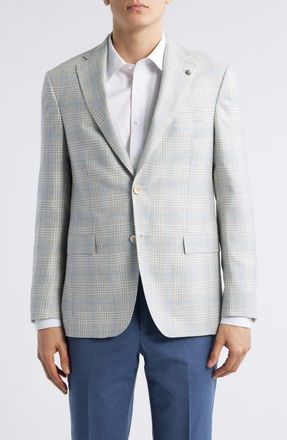 Jack Victor Midland Deco Plaid Wool & Silk Blend Sport Coat in Light Grey at Nordstrom, Size 36Regular
