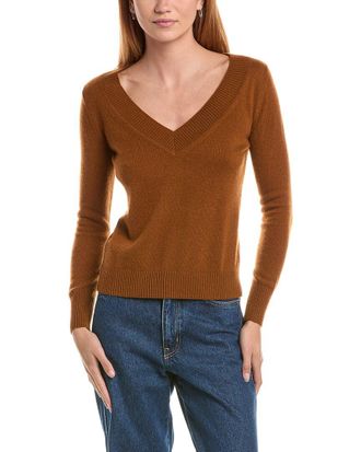 Sofiacashmere Sofiacashmere Deep Wide Trim V-Neck 100% Cashmere Sweater