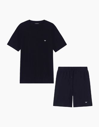 Emporio Armani Mens Cotton Pique Navy Blue Shorts Set - Size: XXL