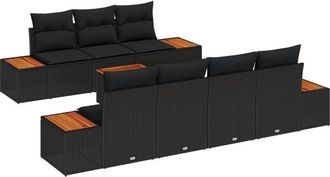 vidaXL Garden Sofa Set with Cushion 8 pcs Black Poly rattan Vidaxl