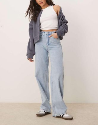 Vila Freya high waist wide leg jeans in light blue denim