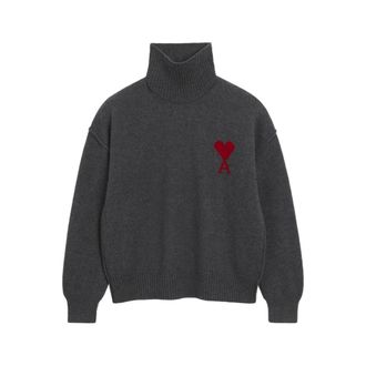Ami Truien & Vesten, Heren, Grijs, L, Wol, Ami de Coeur Funnel Neck Sweater