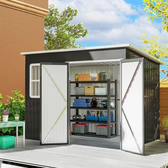 OUTSUNNY 8.5 x 6ft Galvanised Steel Garden Shed with Foundation Kit, Grey in Dark Grey