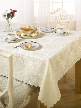 Emma Barclay Damask Rose - Jacquard Table Cloth in Cream - 60x84 (152x213cm) Oval - Emma Barclay | TJ Hughes