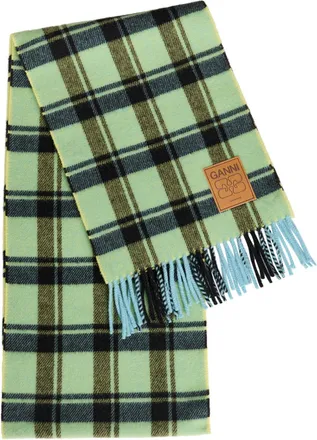 Ganni Plaid Fringed Wool Scarf - Yellow - One Size
