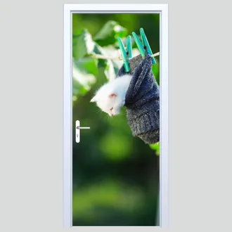 OEM Adhesivo De Tela Para Puerta, Gatito Con Sombrero, 216pd