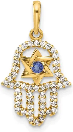 Diamond2Deal 10k Yellow Gold Polished Cubic Zirconia Evil Eye Hamsa Charm Pendant