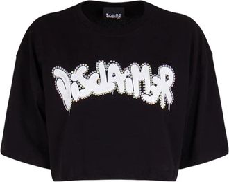 Disclaimer Crop Jersey Top Urban Style - Dames - T-shirts - Zwart - S - Katoen - Tops