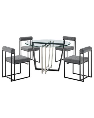 Armen Living Devi Anastasia 5Pc Round Glass Dining Table Set