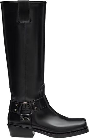 Valentino Garavani 40Mm Rockstud Calfskin Biker Ankle Boots In Black
