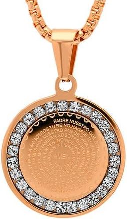 Steeltime 18K Rose Gold Plated Simulated Diamond Padre Nuestro Prayer Disc Pendant Necklace at Nordstrom Rack