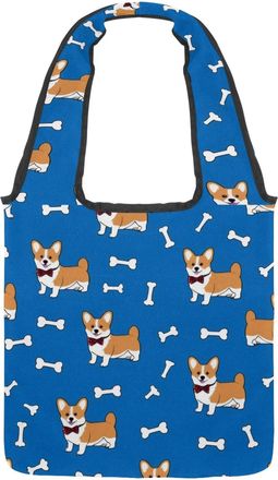 Generic Dogs Bones Reversible Canvas Shoulder Tote - Double-Sided Print, 12oz Cotton, 27cm Drop, Fold-Flat Bag for Travel, Shopping, Street Outings