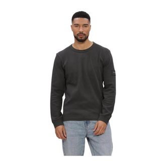 Calvin Klein LS Waffle Badge Crewnk Tee - Heren - Tops - Grijs - Maat: XL Katoen