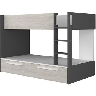 Vente-Unique Vente-unique - Letto a castello 2 cassetti 2 x 90 x 200 cm Antracite, Naturale e Bianco - tinoli
