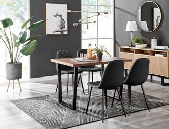 Furniturebox Kylo Brown Wood Effect Dining Table With Black U Legs & 4 Corona Faux Leather Chairs
