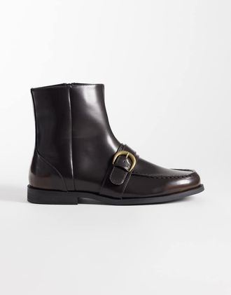 Asos Stivaletti marroni con zip e fibbia-Marrone