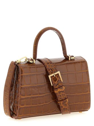 Versace Womens Crocodile-Embossed Calfskin Top Handle Bag Brown Leather