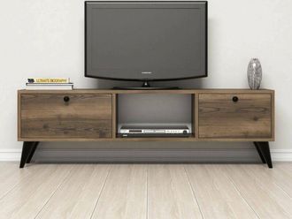 Dmora Mueble De Televisi&oacute;n Atropos, Aparador De Sal&oacute;n, Mueble Bajo Para Tv, Base De Pared Equipada, 138x30 H43 Cm, Nogal Y Negro - Dmora