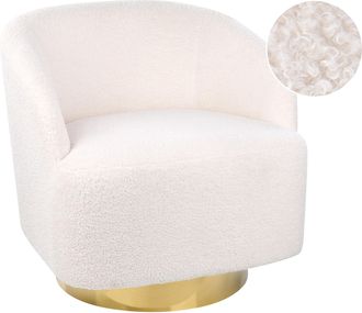 Beliani Sill&oacute;n Boucl&eacute; Base Dorada Giratoria Glamuroso Sala De Estar Blanco Lavik