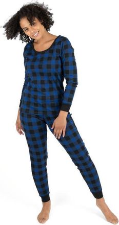 Leveret Womens Cotton Plaid Matching Family Holiday Pajamas in Plaid Black & Navy at Nordstrom, Size X-Large