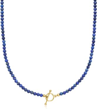 Ross-Simons 3.5-4mm Lapis Bead Charm-Compatible Toggle Necklace in 18kt Gold Over Sterling