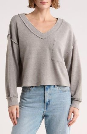 Lush V-Neck Long Sleeve Top in Grey at Nordstrom Rack, Size X-Small