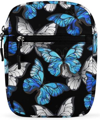 Generic Blue Butterflies Crossbody Bag Adjustable Satchel Cute Shoulder Bag Lightweight Sling Bags