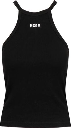 Msgm Zwarte Geribbelde Katoenen Top met Ronde Hals - Dames - Tops zonder mouwen - Zwart - M - Katoen - Tops