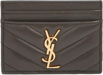 Saint Laurent Cassandra Matelass&eacute; Leather Card Case in Urban Grey at Nordstrom