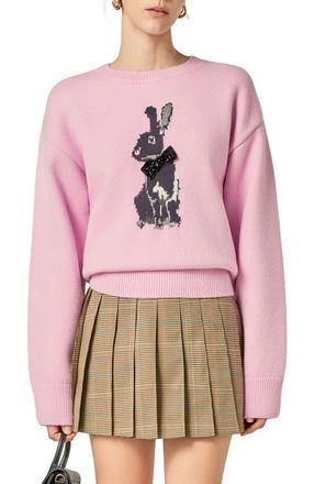 English Factory Embellished Intarsia Bunny Crewneck Sweater in Pink/Black at Nordstrom, Size X-Small